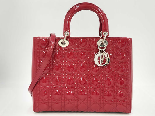 Dior Lady Dior Enamel Red with Silver Hardware Handbag