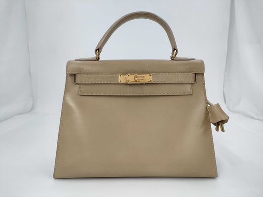 HERMES Kelly 28 Beige Handbag