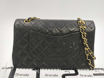 CHANEL Matelasse Black Double Flap Double Chain Shoulder Bag