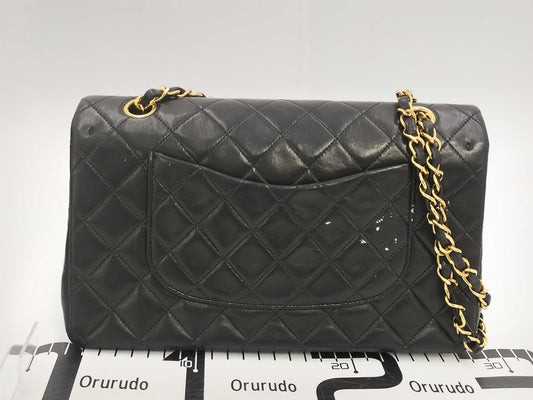CHANEL Matelasse Black Double Flap Double Chain Shoulder Bag