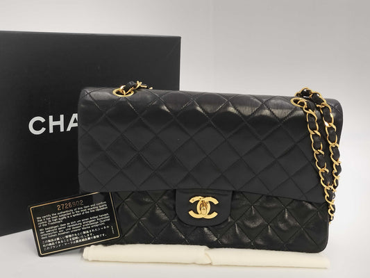 CHANEL Matelasse Black Double Flap Double Chain Shoulder Bag