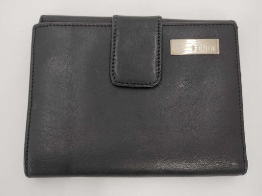 FENDI Leather Double Hook Bifold Wallet Black Wallet