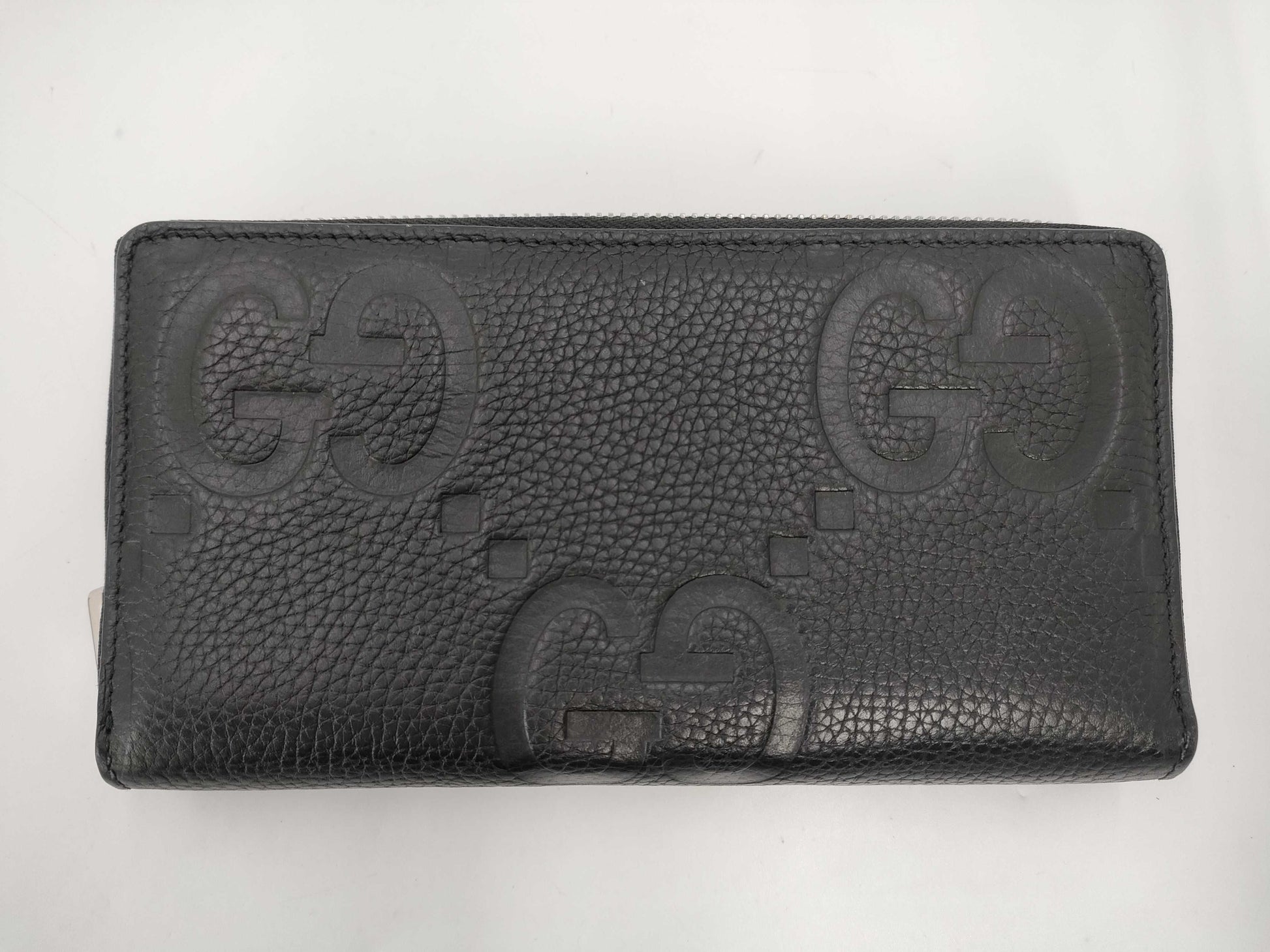GUCCI 739484 Jumbo GG Leather Round Zip Wallet in Black, with Box and Dust Bag