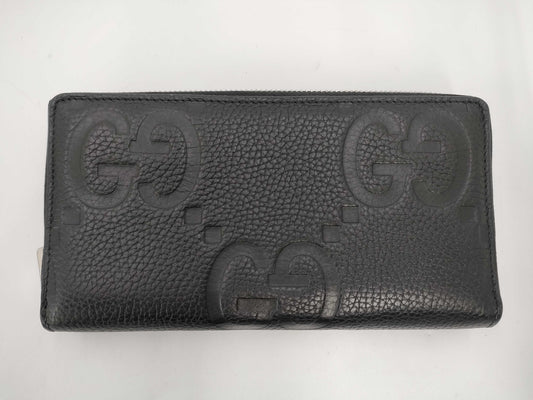 GUCCI 739484 Jumbo GG Leather Round Zip Wallet in Black, with Box and Dust Bag