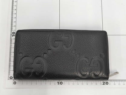 GUCCI 739484 Jumbo GG Leather Round Zip Wallet in Black, with Box and Dust Bag