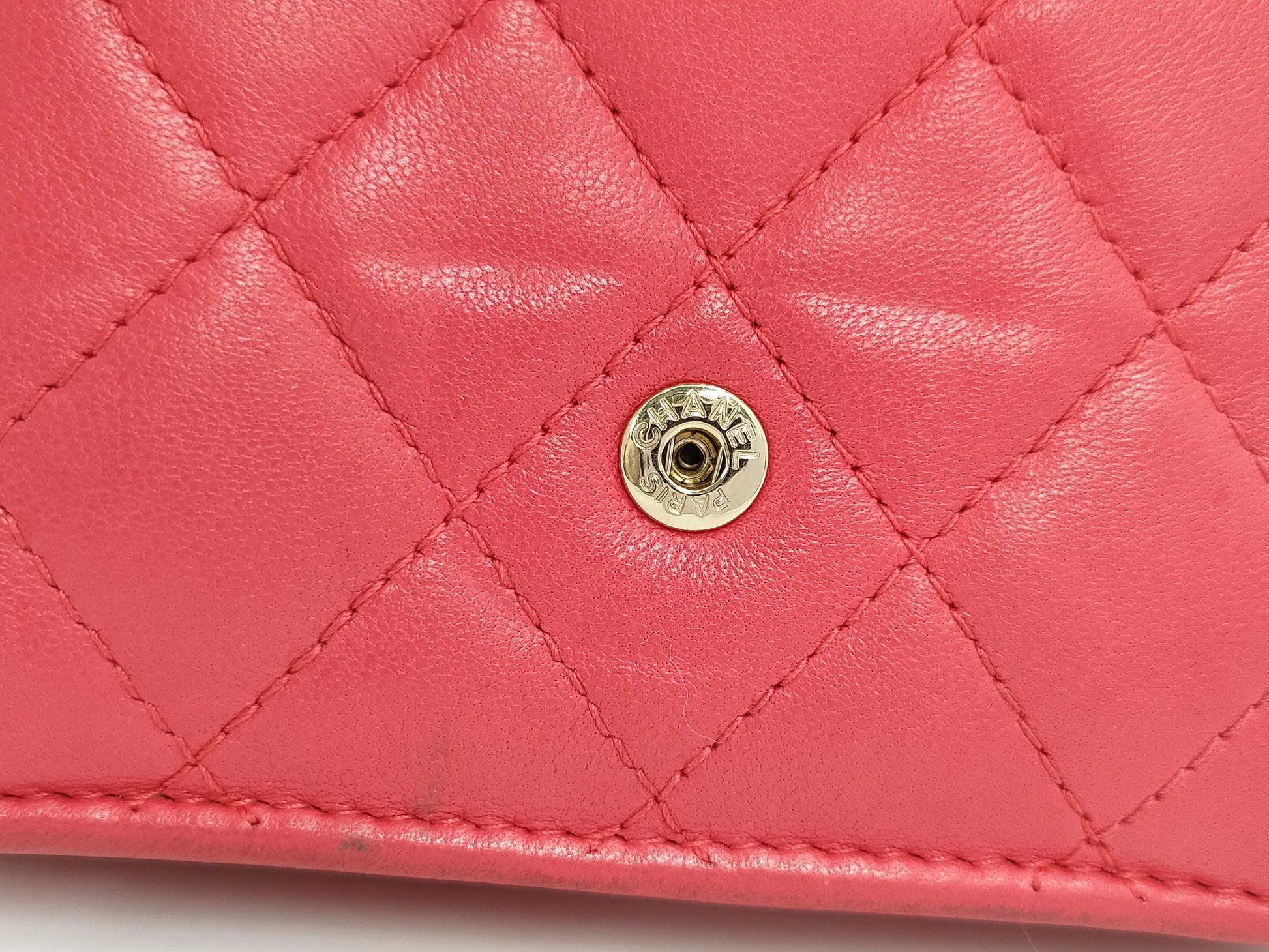CHANEL Lambskin Matelasse Compact Wallet Leather GD Hardware Pink Seal 25241353 Wallet