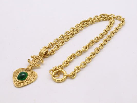 CHANEL Gripoir Long Color Stone Coco Mark Chain Necklace Gold Plated Women's Necklace