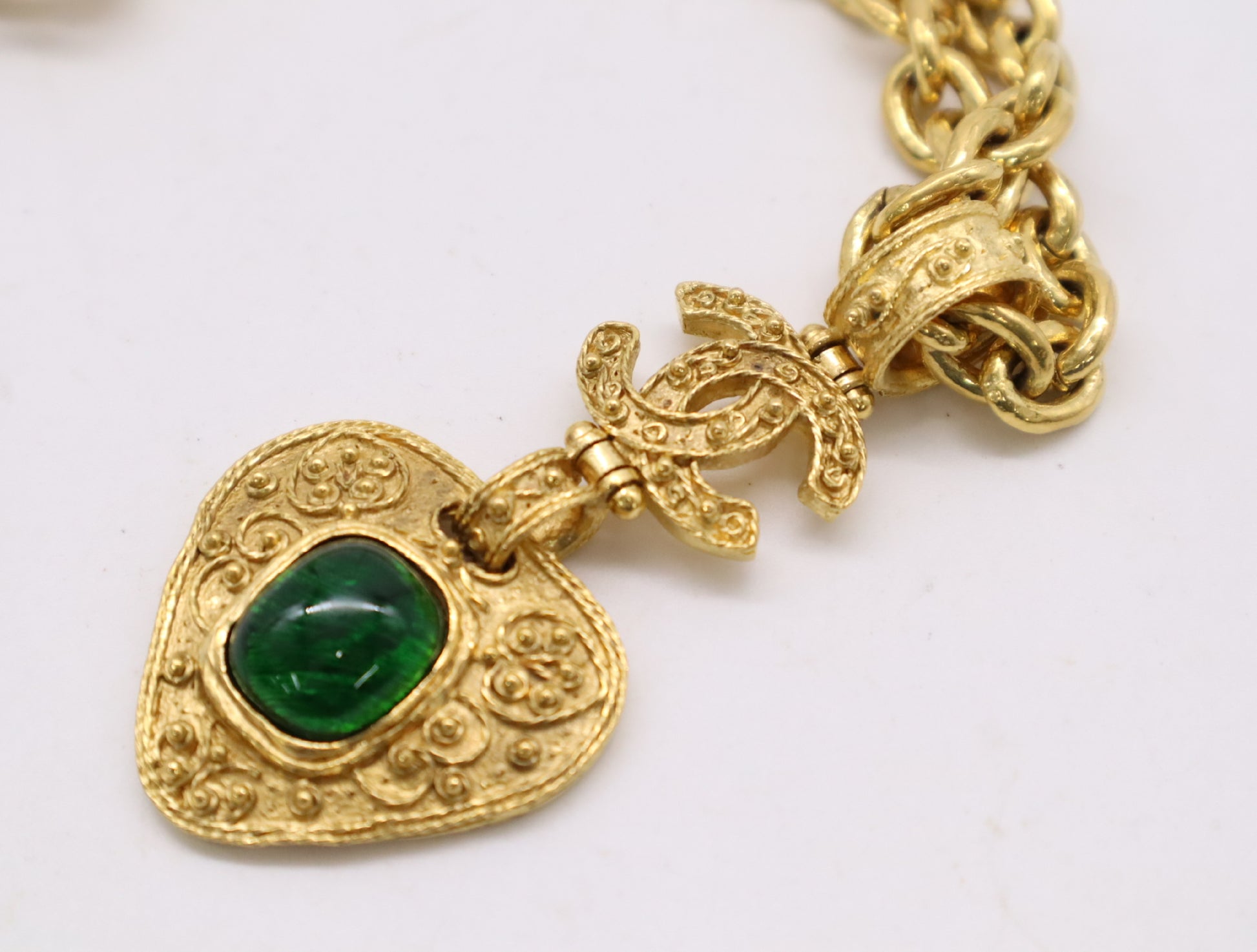 CHANEL Gripoir Long Color Stone Coco Mark Chain Necklace Gold Plated Women's Necklace