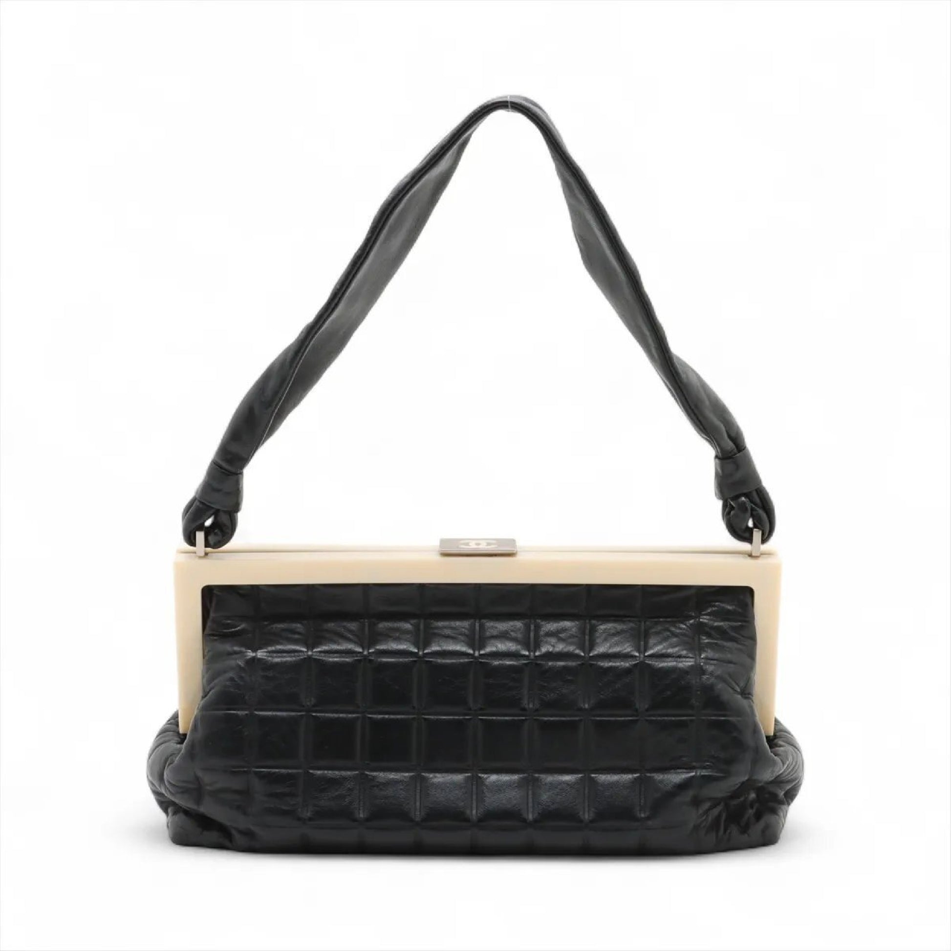 CHANEL CHANEL Chocolate Bar Lambskin Clasp Purse Leather Shoulder Bag with Serial Number Seal, Women's MMM CT51-1, Series 7, LEATHER SHOULDER