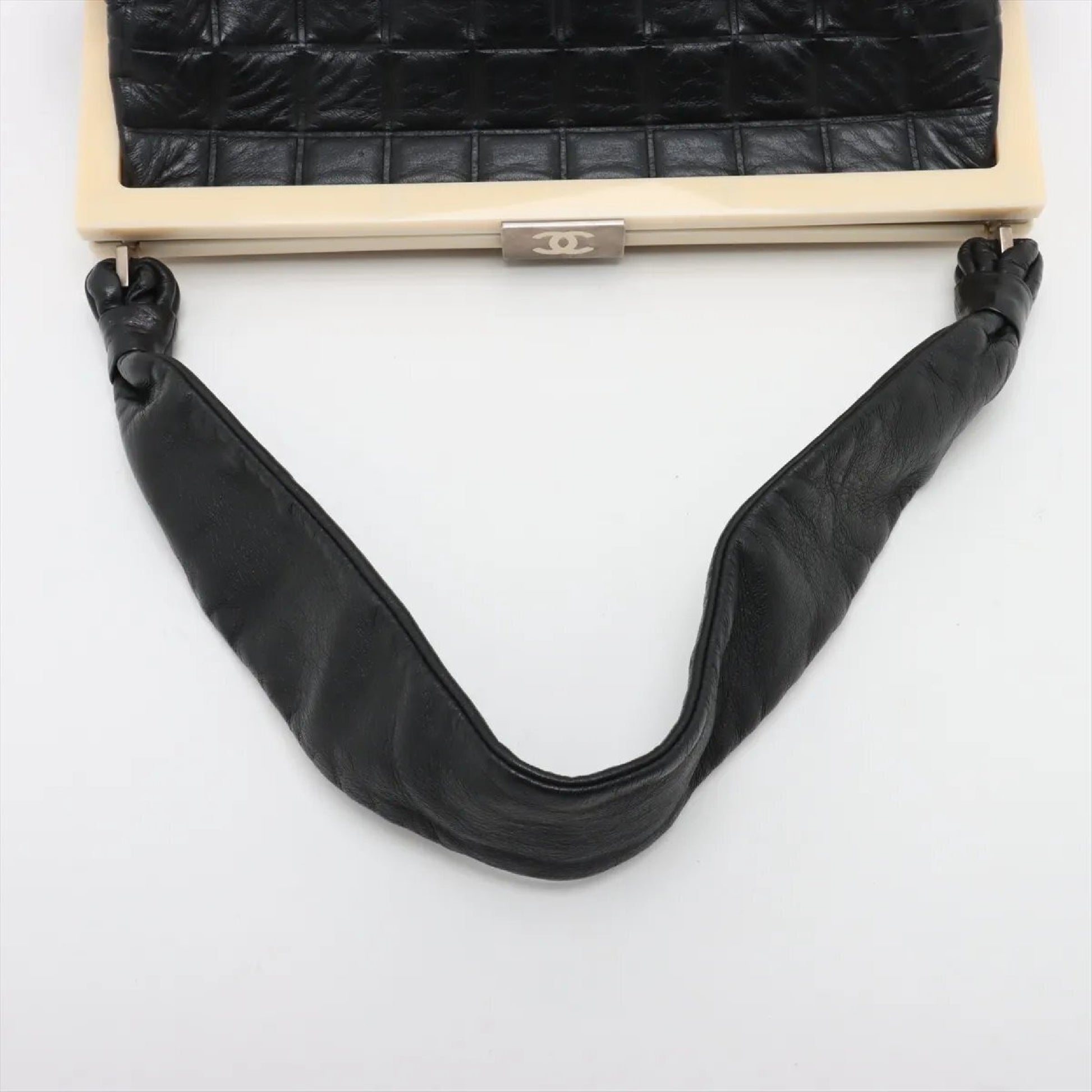 CHANEL CHANEL Chocolate Bar Lambskin Clasp Purse Leather Shoulder Bag with Serial Number Seal, Women's MMM CT51-1, Series 7, LEATHER SHOULDER