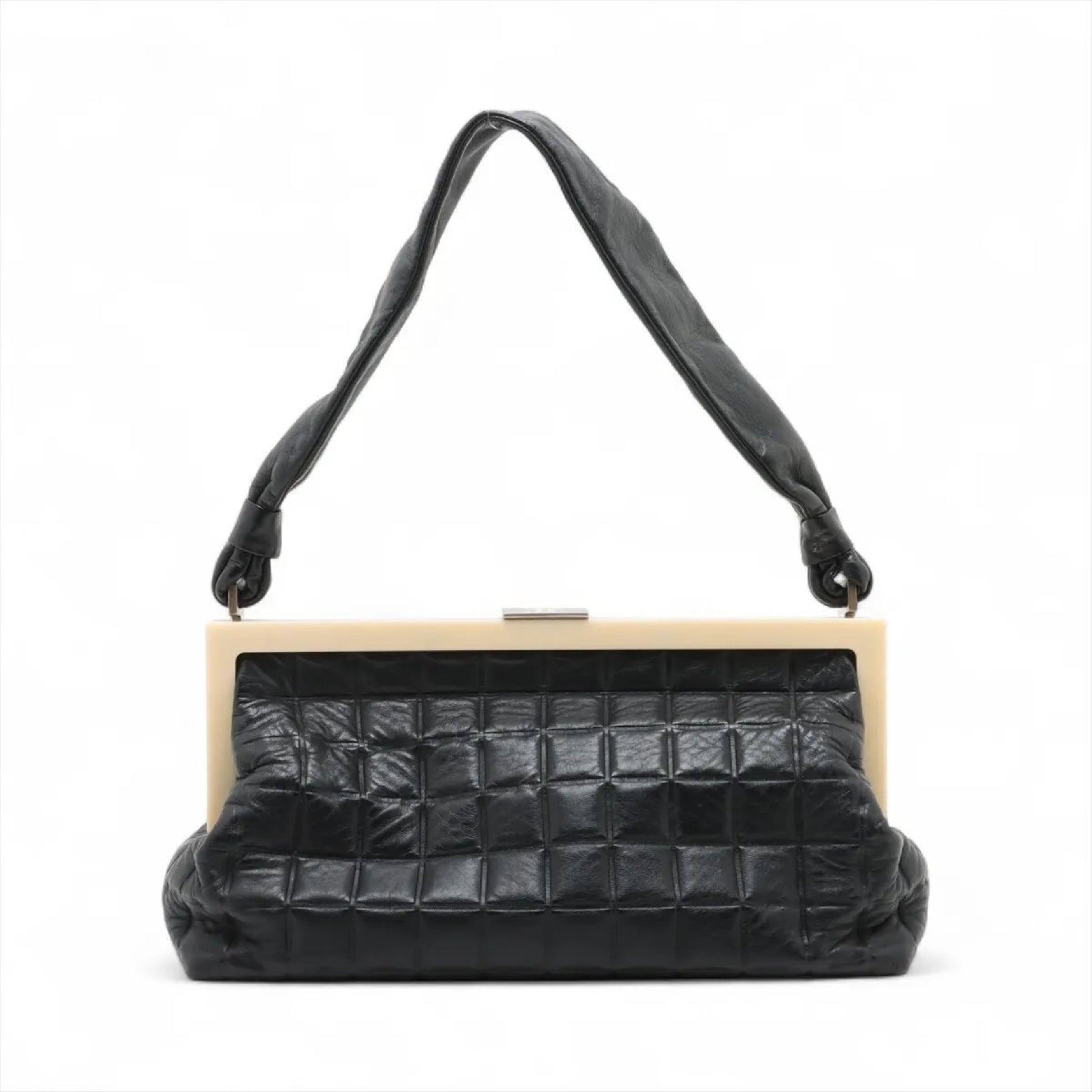 CHANEL CHANEL Chocolate Bar Lambskin Clasp Purse Leather Shoulder Bag with Serial Number Seal, Women's MMM CT51-1, Series 7, LEATHER SHOULDER