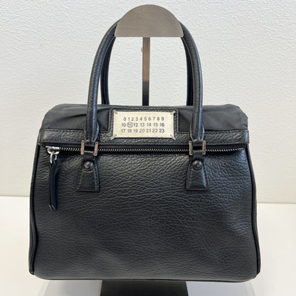 Maison Margiela 5AC Leather Handbag, Stitched Mini Boston Bag, Black