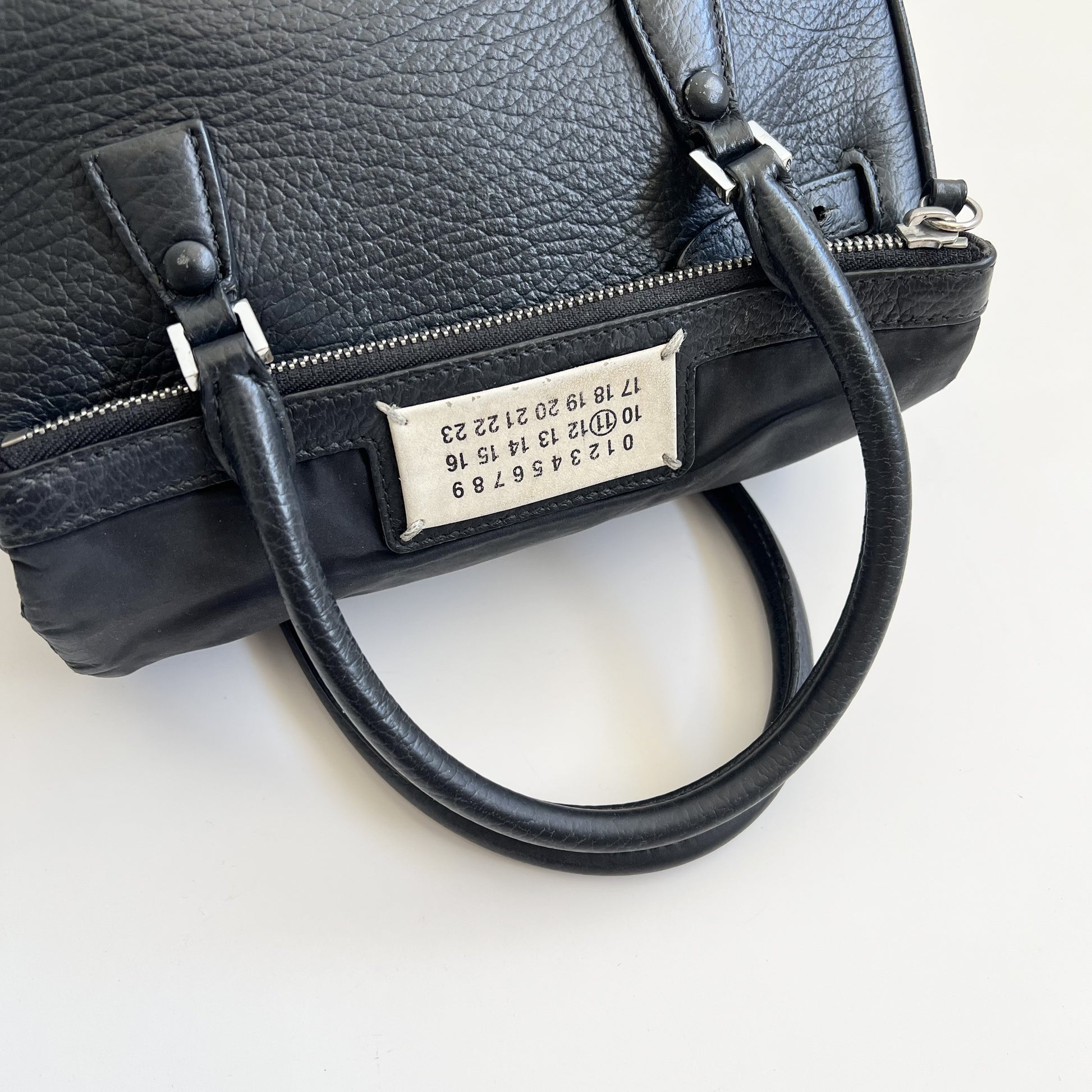 Maison Margiela 5AC Leather Handbag, Stitched Mini Boston Bag, Black