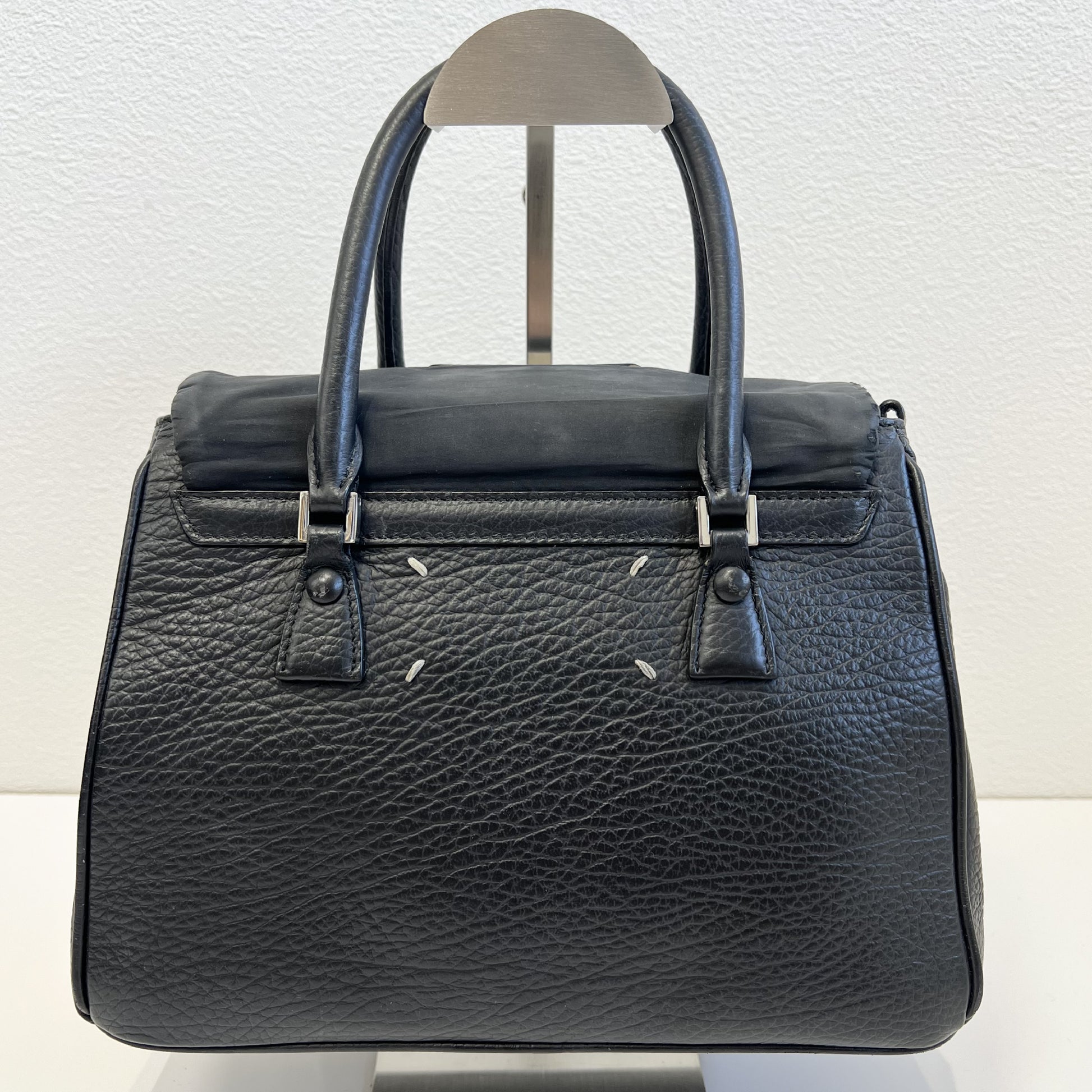 Maison Margiela 5AC Leather Handbag, Stitched Mini Boston Bag, Black