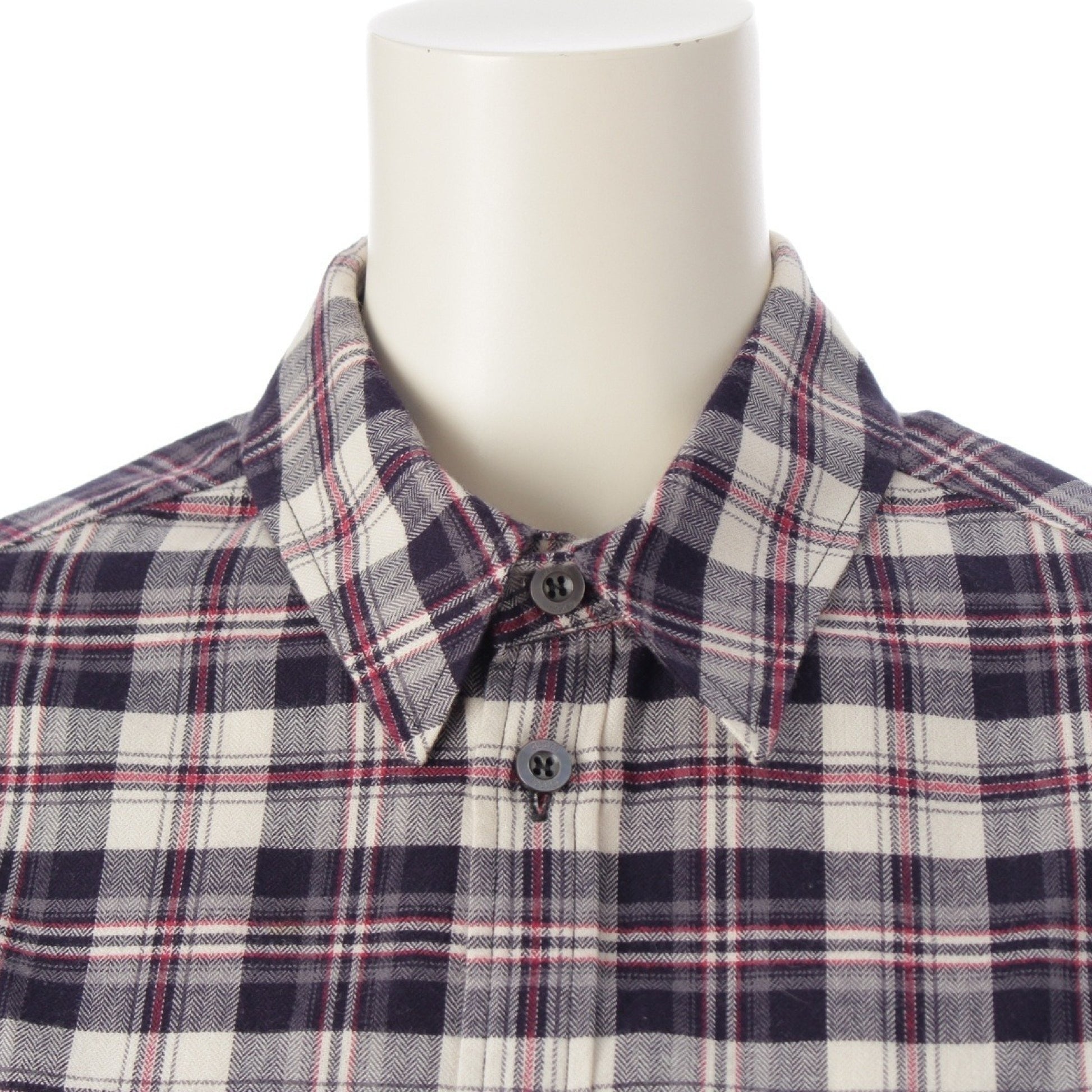 GUCCI Floral Embroidered Check Flannel Long Sleeve Shirt, Navy, Size 36