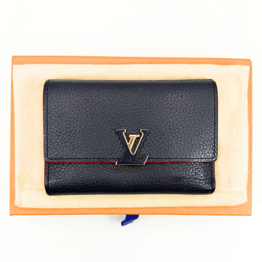 LOUIS VUITTON Capucines Compact Marine Rouge M63741 Tri-fold Wallet with Box and Dust Bag