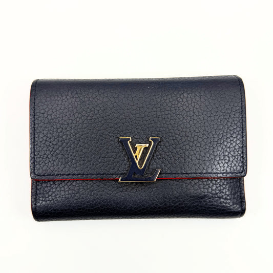 LOUIS VUITTON Capucines Compact Marine Rouge M63741 Tri-fold Wallet with Box and Dust Bag