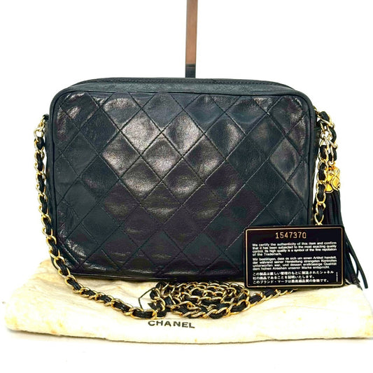 CHANEL Lambskin Coco Mark Fringed Chain Shoulder Bag Black with Guarantee Card 1547370 Shoulder Bag