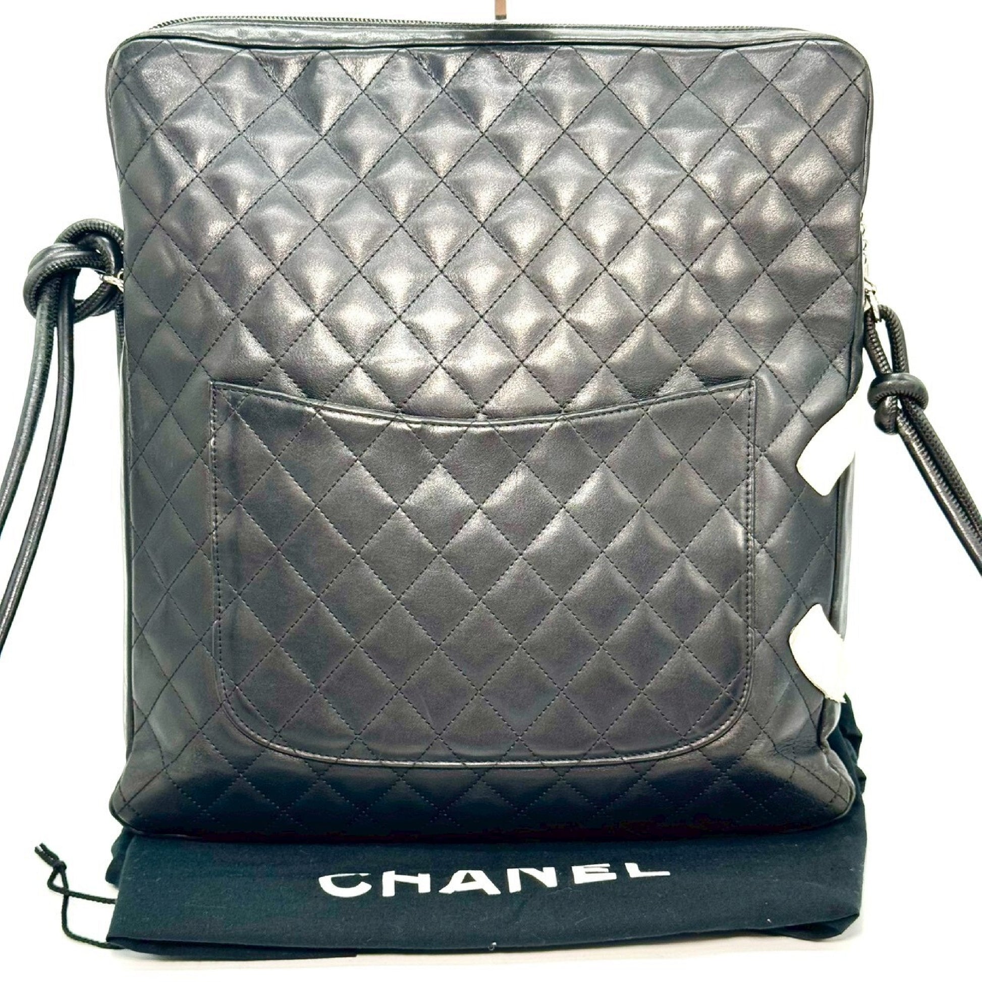 CHANEL Cambon Leather Shoulder Bag, Black, 9399307