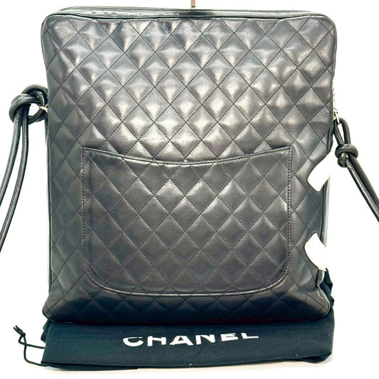 CHANEL Cambon Leather Shoulder Bag, Black, 9399307