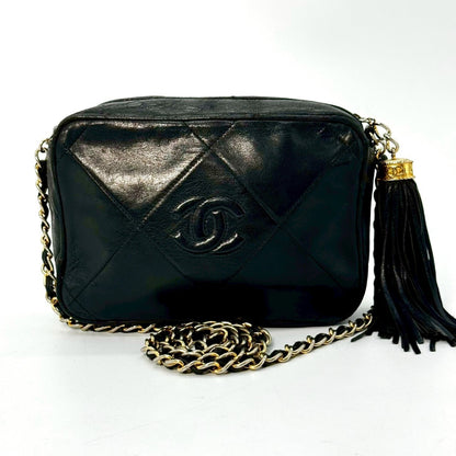 CHANEL Matelasse Lambskin Fringed Chain Shoulder Bag, Black, 0661173 Shoulder Bag