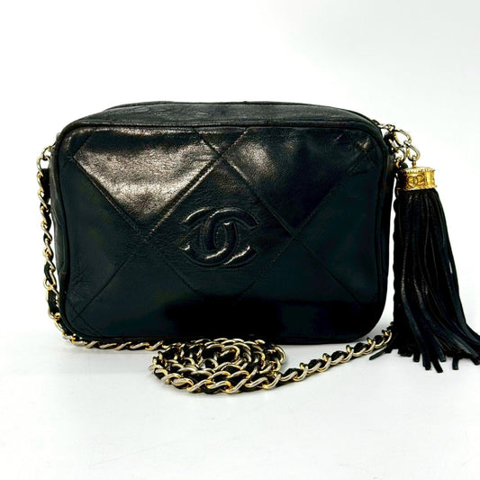 CHANEL Matelasse Lambskin Fringed Chain Shoulder Bag, Black, 0661173 Shoulder Bag