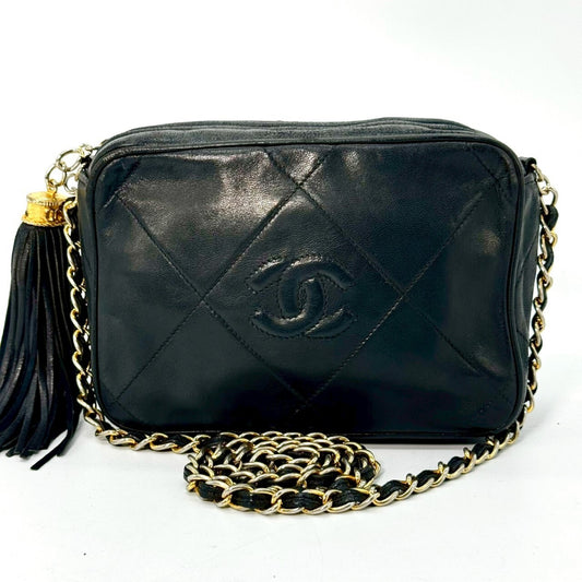 CHANEL Matelasse Lambskin Fringed Chain Shoulder Bag, Black, 0661173 Shoulder Bag