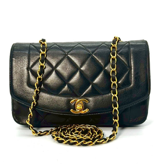 CHANEL Matelasse Diana Flap Chain Shoulder Bag, Black, with Serial Seal Remnants