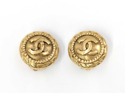 CHANEL Coco Mark Circle Gold Yg Earrings