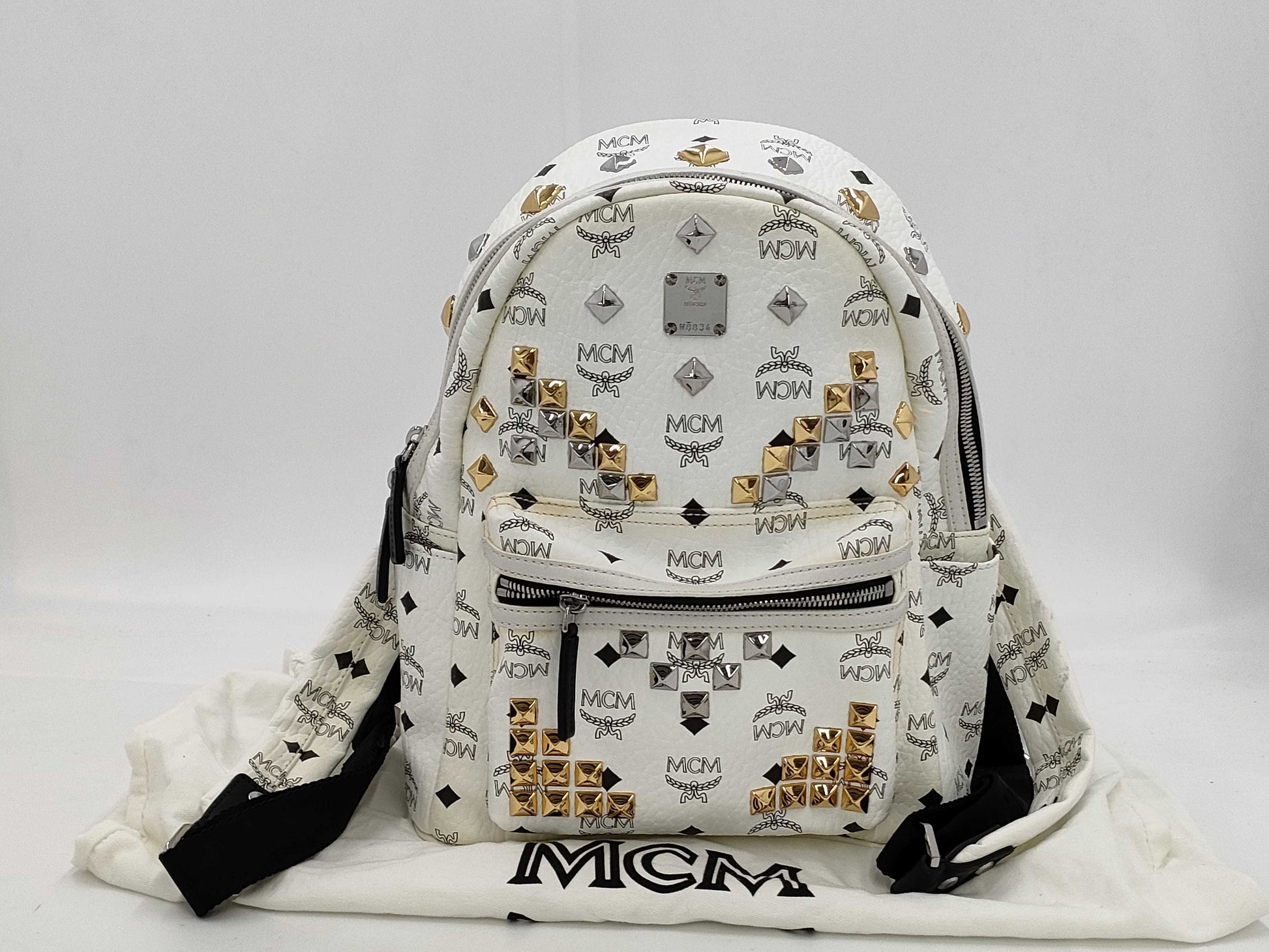 MCM Starkback Backpack, Small, Leather, White, MMK5AVE19WT001