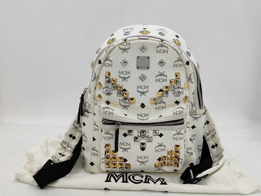 MCM Starkback Backpack, Small, Leather, White, MMK5AVE19WT001