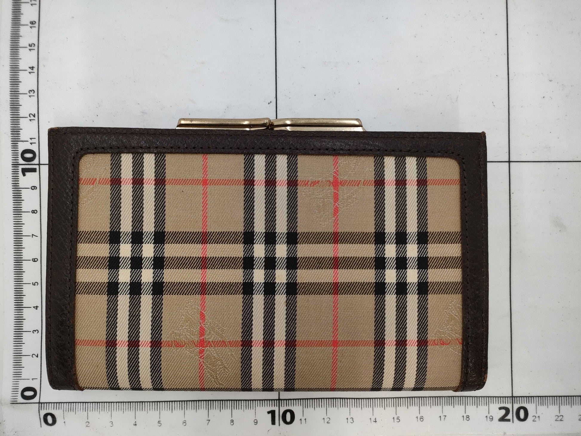 Burberrys Bi-fold Wallet with Clasp Closure, Canvas, Brown Check