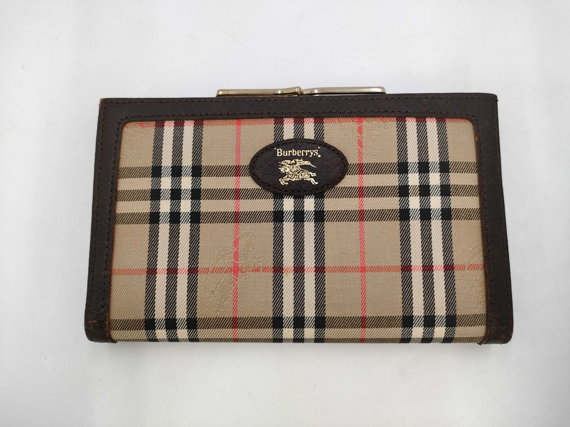 Burberrys Bi-fold Wallet with Clasp Closure, Canvas, Brown Check