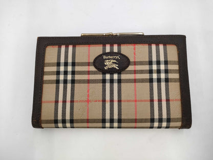 Burberrys Bi-fold Wallet with Clasp Closure, Canvas, Brown Check