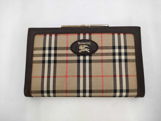 Burberrys Bi-fold Wallet with Clasp Closure, Canvas, Brown Check