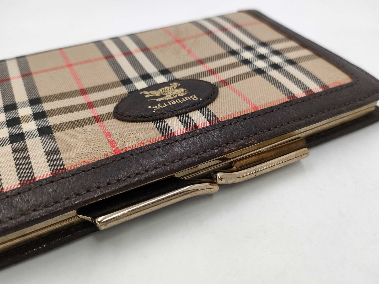 Burberrys Bi-fold Wallet with Clasp Closure, Canvas, Brown Check