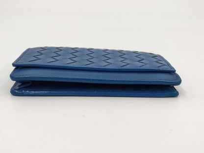 BOTTEGA VENETA Intrecciato Leather Card Case, Blue. Card Case, Pass Case, Business Card Case.