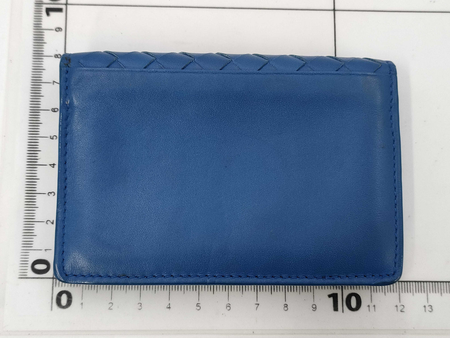 BOTTEGA VENETA Intrecciato Leather Card Case, Blue. Card Case, Pass Case, Business Card Case.