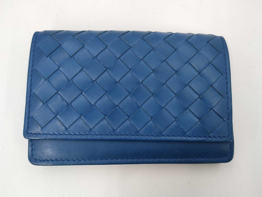 BOTTEGA VENETA Intrecciato Leather Card Case, Blue. Card Case, Pass Case, Business Card Case.
