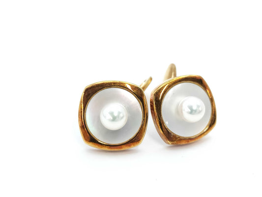 MIKIMOTO Pearl Diameter Approx. 6.0mm*2 Shell 18K Gold 20.5g Tie Clip/Cufflinks 