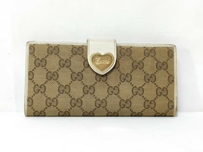GUCCI GG Canvas Long Wallet with Heart Pattern