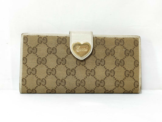 GUCCI GG Canvas Long Wallet with Heart Pattern