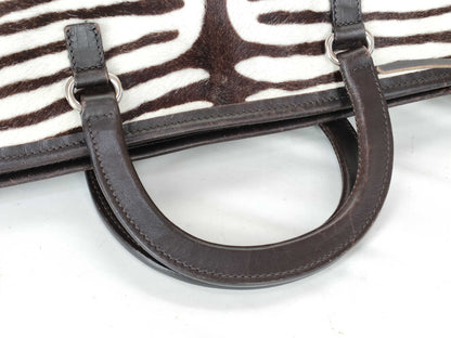 PRADA Fur x Leather Tote Bag Brown 1BC037 Handbag