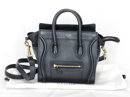 CELINE Luggage Nano Shopper Leather 2-Way Handbag Black Handbag