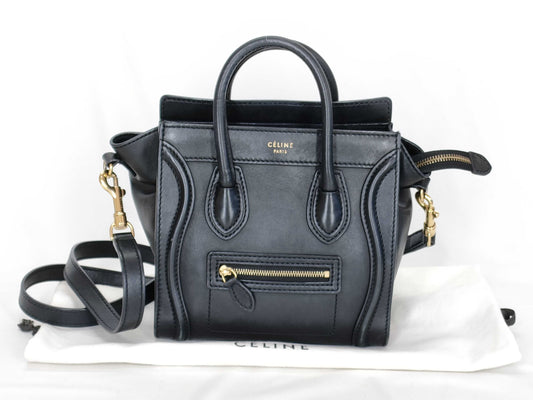 CELINE Luggage Nano Shopper Leather 2-Way Handbag Black Handbag
