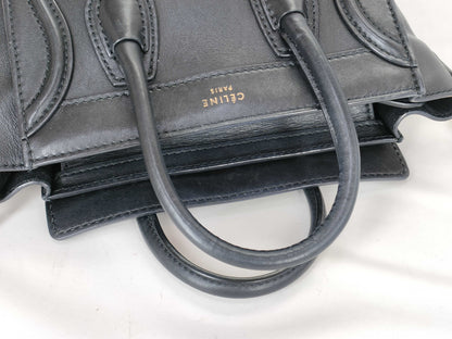 CELINE Luggage Nano Shopper Leather 2-Way Handbag Black Handbag