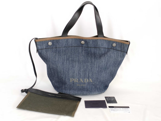 PRADA Kanapa Denim Tote Bag Navy 1BG244 Tote Bag