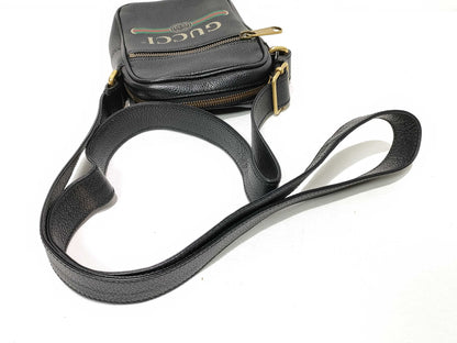 GUCCI Gucci Logo Print Leather Shoulder Bag Black 574803 Shoulder Bag