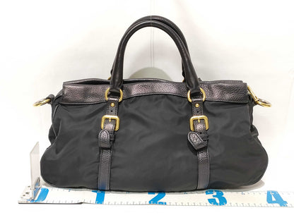 PRADA Nylon SG-Prada Nylon & Leather 2 Way Handbag Black BN2032 Handbag