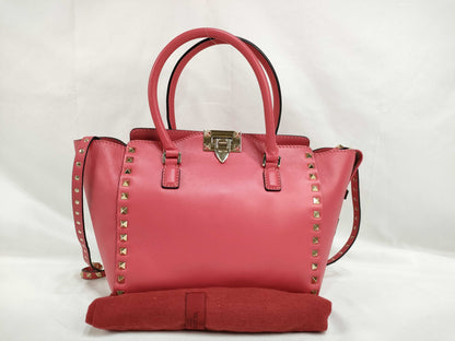 VALENTINO SG - Valentino Rockstud Leather 2-Way Handbag in Red Shoulder Bag